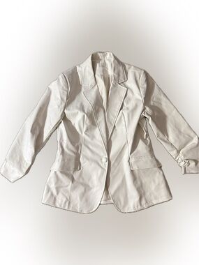 White Single-Button Tailored Faux Leather Blazer -Six/Fifty